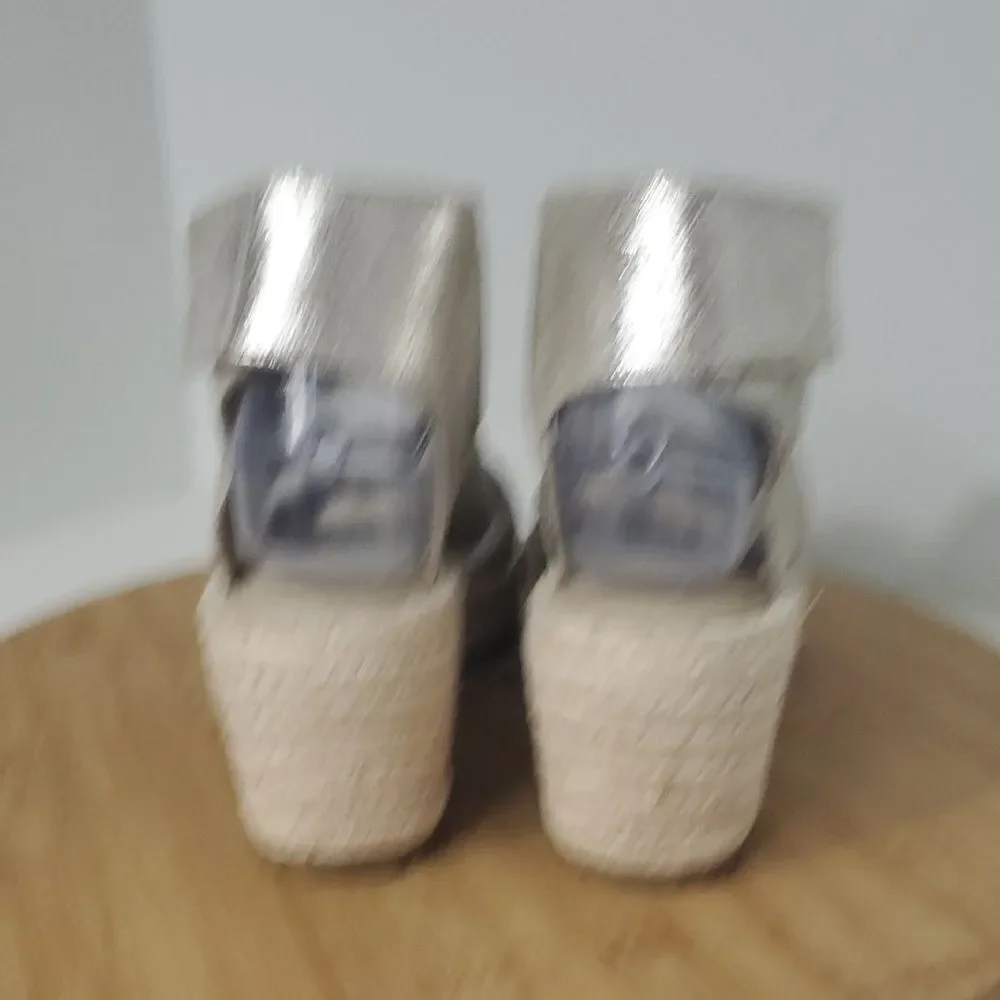 Eileen Fisher Willow Metallic Gold Platform Wedge Espadrille Sandals Women's 7